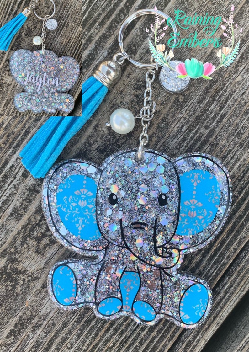 Cute Elephant Glitter Keychain with Tassel Optional Etsy