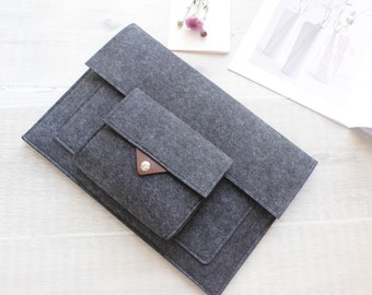 Felt Case Sleeve Bag for Surface Laptop 3 4, 13.5" Surface Laptop 4,  13.5" Surface Laptop 3 - Charger Cable Case Pocket - Dark Grey Felt