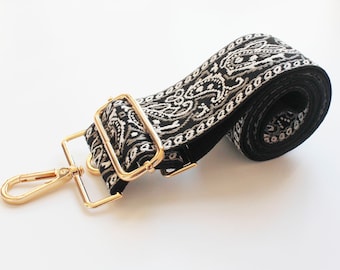 Purse Strap, Replacement Crossbody Strap for totes and handbags Guitar Strap Style bag strap Boho Skinny dunkel Retro Floral Woven dark blue