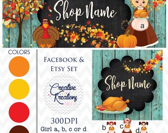 Timeline Banner Fall Thanksgiving Turkey Wood Chalkboard Etsy Set Facebook Cover Set Facebook Business Page Set - Digital Files
