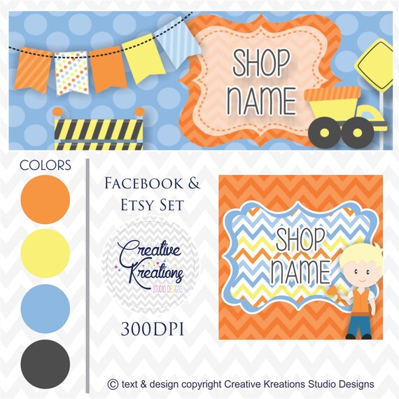 Timeline Banner Construction Cones Tractor Etsy Cover Set Etsy