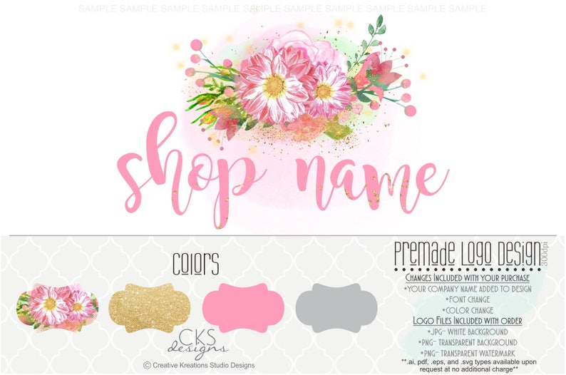 Watercolor Flower Logo Premade Floral Logo Florsit Logo Design Etsy