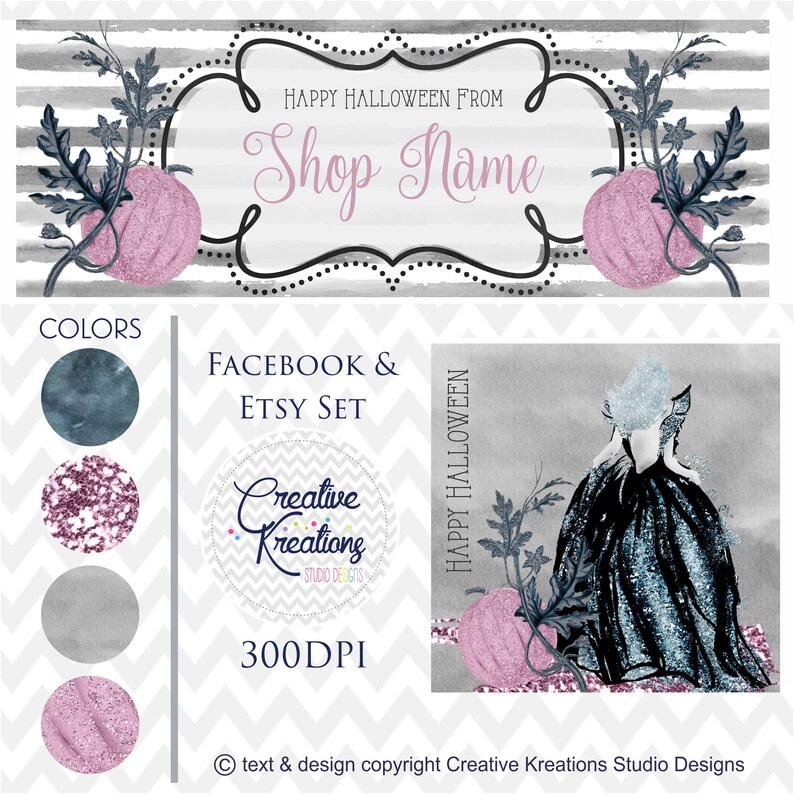 Timeline Banner WATERCOLOR Halloween Pumkin Fall Etsy Set Facebook Cover Set Facebook Business Page Digital Files