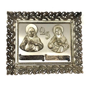 Antique Catholic Sacred Heart Plaque, Jesus & Mary Bas Relief, Vintage Religious Wall Plaque, 19th/20th Century Catholic Devotional Plaque