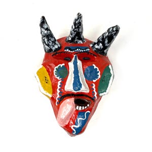 Vintage Mexican Diablo Mask, Hand Painted Paper Mache Folk Art (9")