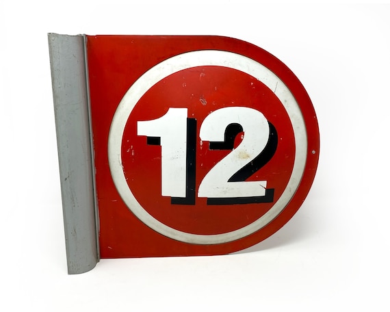 vintage an・an no.12 Vintage Gas Station Flange Sign: Red Metal Advertising Number 12