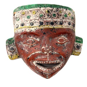 Pre-Columbian Style Terracotta Effigy Vessel, Mesoamerican Tribal Art Ceramic Mask, Ancient Folk Art, Pre-Columbian Mask Terracotta Clay Art