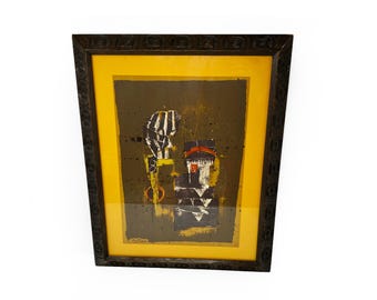 Vintage Johnny Friedlander Abstract Etching Retro Art Signed Mid