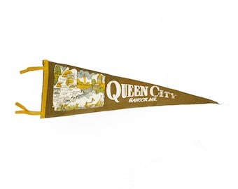 Vintage Bangor Maine Felt Pennant, Queen City Travel Souvenir