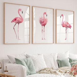 Flamingo Set of 3 Prints,Watercolor Painting, Boho Art, Animal Illustration, Modern Minimalist, Bird Wall Art, Girl Nursery Poster Girl Room
