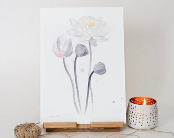 ORIGINAL Water Lily watercolor painting, hand-painted artwork, one-of-a-kind watercolor original, unique wall art, botanical, plant