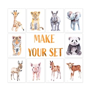 Watercolor Baby Animals For Nursery, Wall Art Decor, Cute Animal Prints, Safari Set, Woodland Set, Farm Set, Make a Set