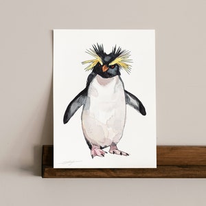 Pittura ad acquerello ORIGINALE Northern Rockhopper Penguin, opere d'arte dipinte a mano, acquerello unico nel suo genere, arte murale unica,