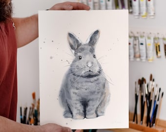 ORIGINAL Baby Bunny, Rabbit watercolor painting, hand-painted artwork, one-of-a-kind watercolor original, Baby Room Decor, Wall Decor,