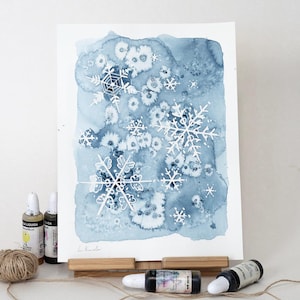 ORIGINAL Snow watercolor painting, hand-painted artwork, one-of-a-kind watercolor original, unique wall art, Modern