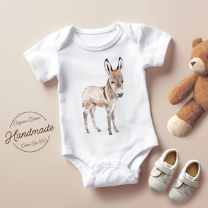 Baby Bodysuit with Donkey Watercolor Print, Infant Baby Bodysuit & Tee, Newborn Gender Neutral Outfits, Baby Boy or Girl Bodysuit.