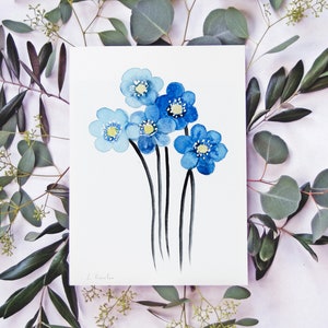 ORIGINAL Blue Flowers  watercolor painting, hand-painted artwork, one-of-a-kind watercolor original, unique wall art, botanical, plant