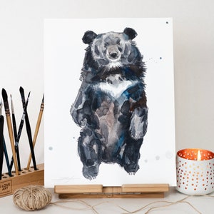 ORIGINALE pittura ad acquerello dell'orso nero asiatico, opere d'arte dipinte a mano, acquerello unico nel suo genere, arte murale unica della fauna selvatica,
