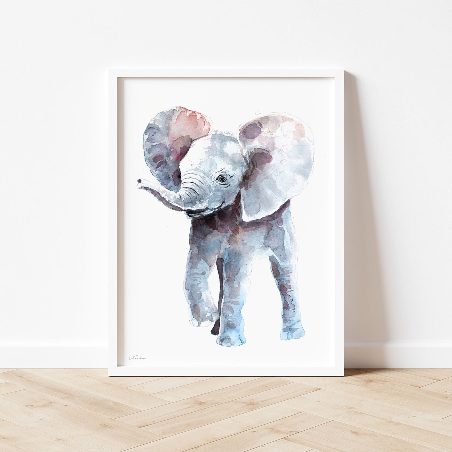 Baby Elephant Watercolor, Nursery Print, Colorful Kids Wall Art, Baby ...