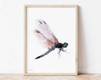 Dragonfly Aquarelle Peinture Impression, Boho Art, Creativ Contemporain, Illustration Affiche, Insecte vintage, Affiche Rétro, Anniversaire, Grand Art