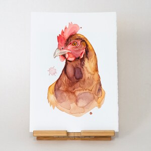 Gallina ORIGINALE, pittura ad acquerello di pollo, opere d'arte dipinte a mano, acquerello unico nel suo genere, arte murale unica della fauna selvatica, uccello