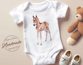 Body per neonato con acquerello di cavallino, body e maglietta per neonato, abiti di genere neutro per neonato, body per neonato o bambina.