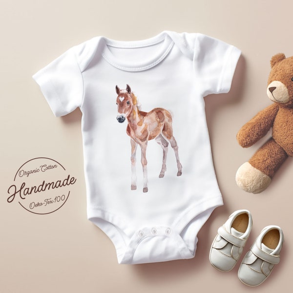 Body para bebé con acuarela de caballo bebé, body y camiseta para bebé, trajes neutros de género para recién nacidos, body para bebé o niña.