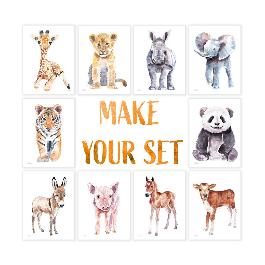 Watercolor Baby Animals for Nursery, Wall Art Decor, Cute Animal Prints ...