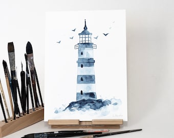 ORIGINAL Lighthouse watercolor painting, hand-painted artwork, one-of-a-kind watercolor original, unique wall art, nautical decor