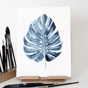 ORIGINAL Monstera watercolor painting, hand-painted artwork, one-of-a-kind watercolor original, unique wall art, botanical, plant image 1