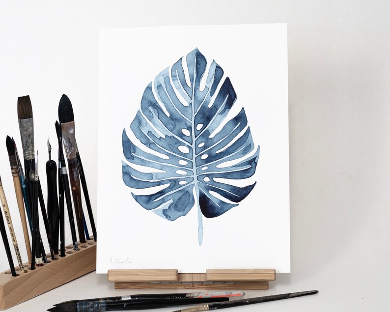 ORIGINAL Monstera watercolor painting, hand-painted artwork, one-of-a-kind watercolor original, unique wall art, botanical, plant image 1