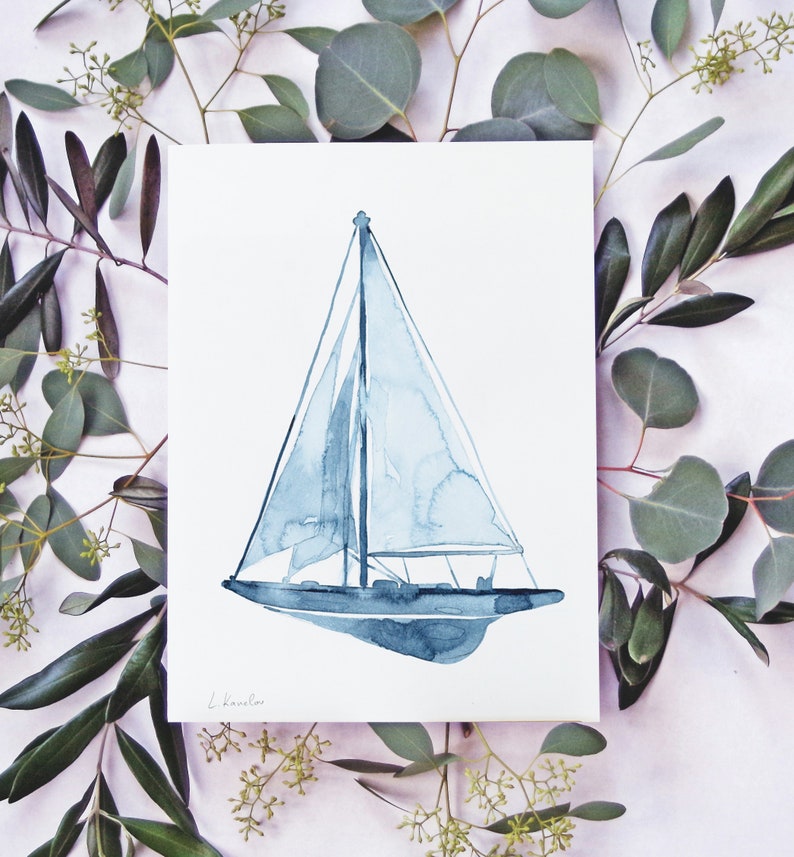 ORIGINAL Sailing Boat watercolor painting, hand-painted artwork, one-of-a-kind watercolor original, unique wall art, nautical decor image 4