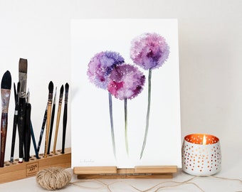 ORIGINAL Persian onion watercolor painting, hand-painted artwork, one-of-a-kind watercolor original, unique wall art, botanical, plant