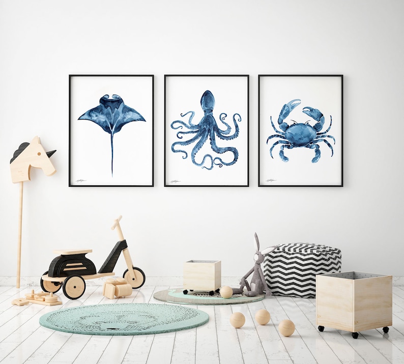 Manta Ray Watercolor Print, Coastal Wall Art, Nautical Nursery Decor ...