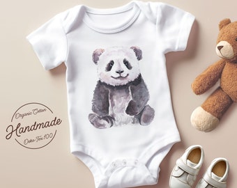 Baby Bodysuit with Baby Panda Watercolor Print, Infant Baby Bodysuit & Tee, Newborn Gender Neutral Outfits, Baby Boy or Girl Bodysuit.