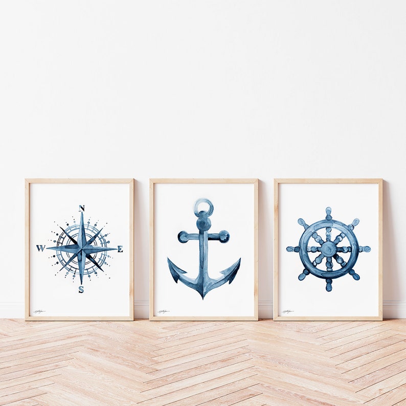 Anchor Watercolor Print, Coastal Wall Art, Nautical Nursery Decor ...