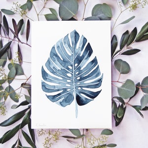 ORIGINAL Monstera watercolor painting, hand-painted artwork, one-of-a-kind watercolor original, unique wall art, botanical, plant image 3