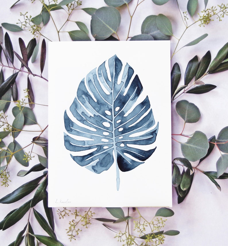 ORIGINAL Monstera watercolor painting, hand-painted artwork, one-of-a-kind watercolor original, unique wall art, botanical, plant image 3