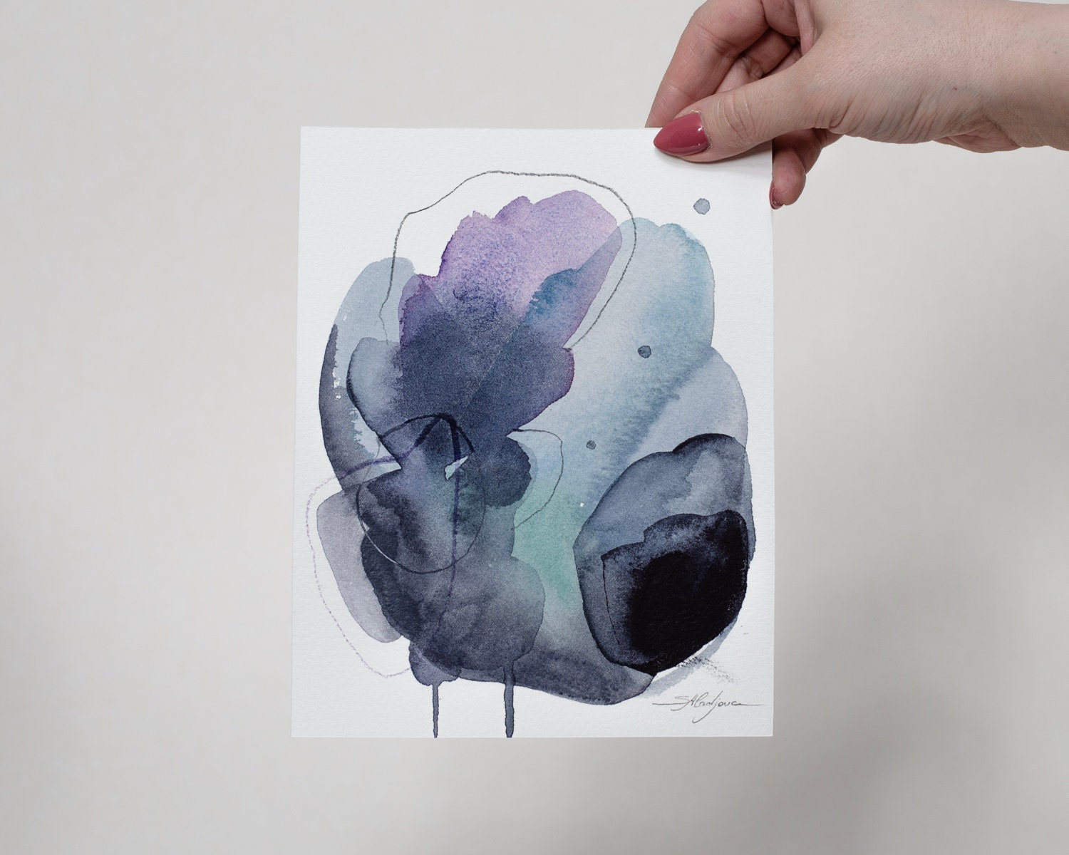 オリジナル抽象水彩画、手描きのアートワーク、ユニークな水彩画 