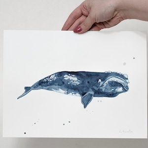 ORIGINALE Pittura ad acquerello della balena franca australe, opere d'arte dipinte a mano, acquerello unico nel suo genere, arte murale unica, arredamento nautico