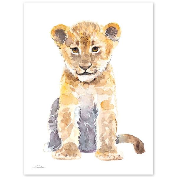 Baby Lion Watercolor, Kids Nursery Print, Colorful Wall Art, Baby Room Decor, Safari Wall Decor, Watercolor Painting by Luke Kanelov