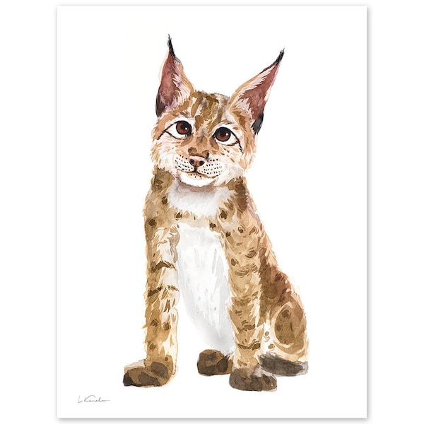 Eurasian Lynx Watercolor, Kids Nursery Print, Colorful Wall Art, Baby Room Decor, Wall Decor, Watercolor Painting by Luke Kanelov