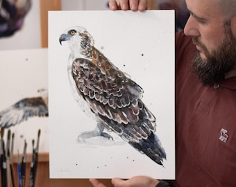 ORIGINAL Osprey watercolor painting, hand-painted artwork, one-of-a-kind watercolor original, Baby Room Decor, Wall Decor, Watercolor