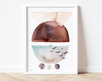 Abstract Watercolor Painting Print, Modern Wall Art, Minimalist Home Decor, Unframed and Large Framed Canvas Options