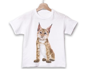 Kids T-shirt With Baby Lynx, Boy Birthday Gift, Girl Safari Animal Shirt, Cute Toddler Tee, Baby Shower Gift