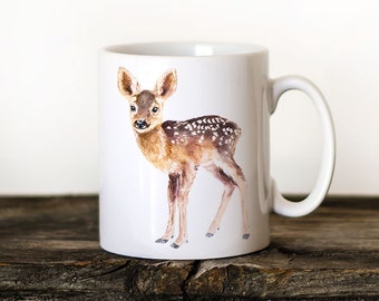 Deer coffee mug, funny fawn cup, baby deer, colorful animal mug, hot chocolate mug, woodland animal mug, Xmas gift mug