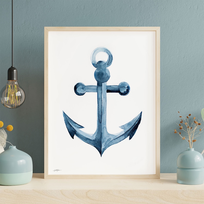 Anchor Watercolor Print, Coastal Wall Art, Nautical Nursery Decor ...