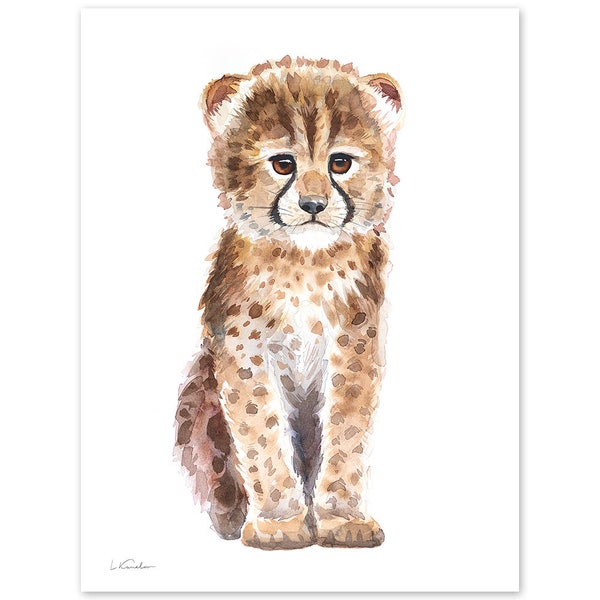 Baby Cheetah Watercolor, Kids Nursery Print, Colorful Wall Art, Baby Room Decor, Safari Wall Decor, Watercolor Painting by Luke Kanelov