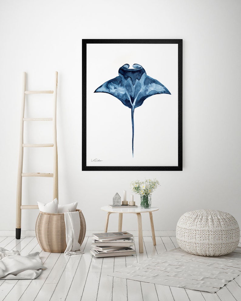 Manta Ray Watercolor Print, Coastal Wall Art, Nautical Nursery Decor ...