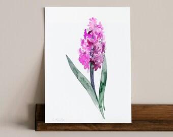ORIGINAL Hyacinth watercolor painting, hand-painted artwork, one-of-a-kind watercolor original, unique wall art, botanical, plant